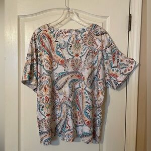 Chico's Paisley Linen 1/2 Sleeve Multi Colored Round Neck Knit Top Size 4 (XXL)